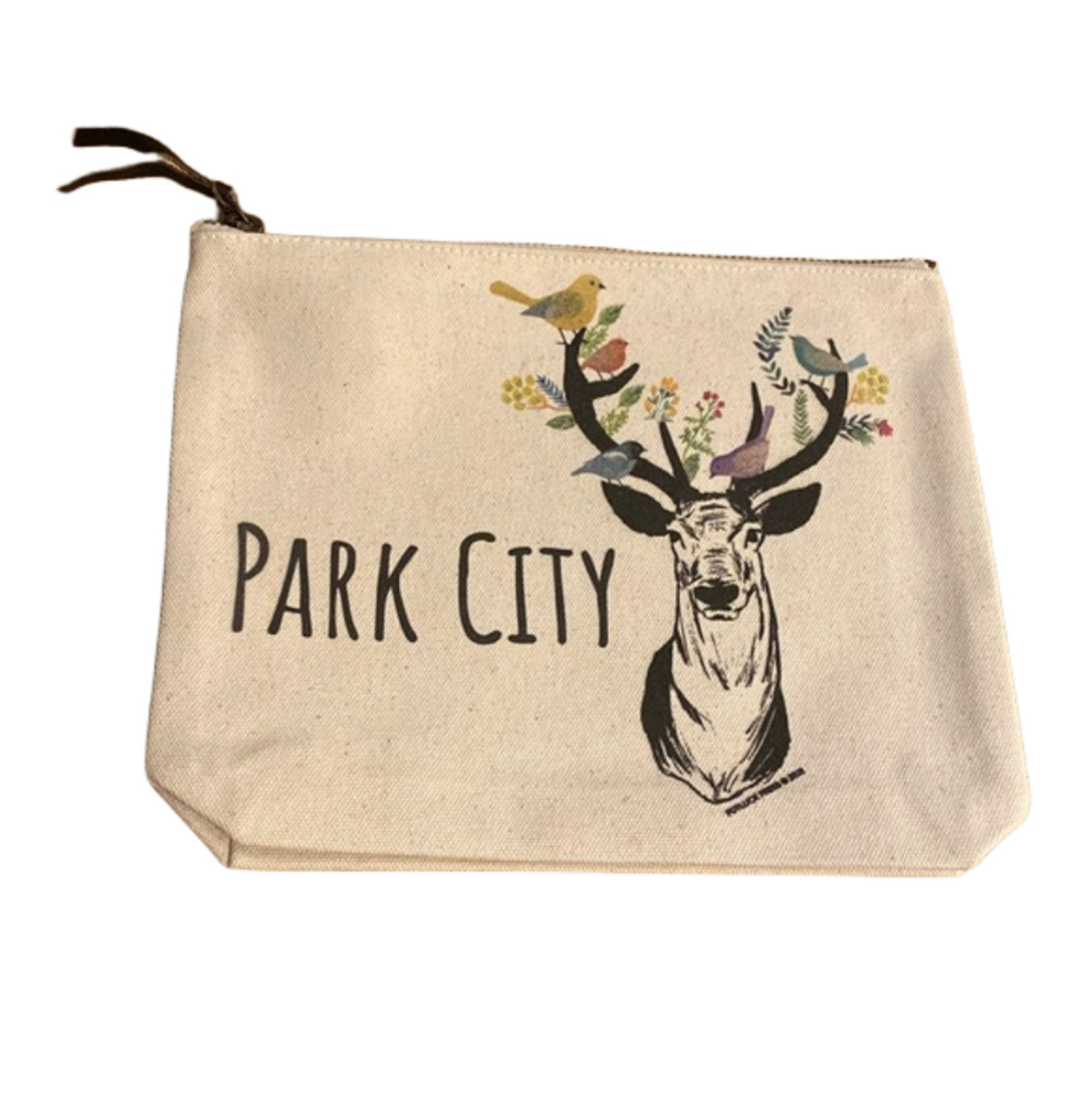 NWOT Canvas Park City Deer Pouch with Leather Zipper Pull